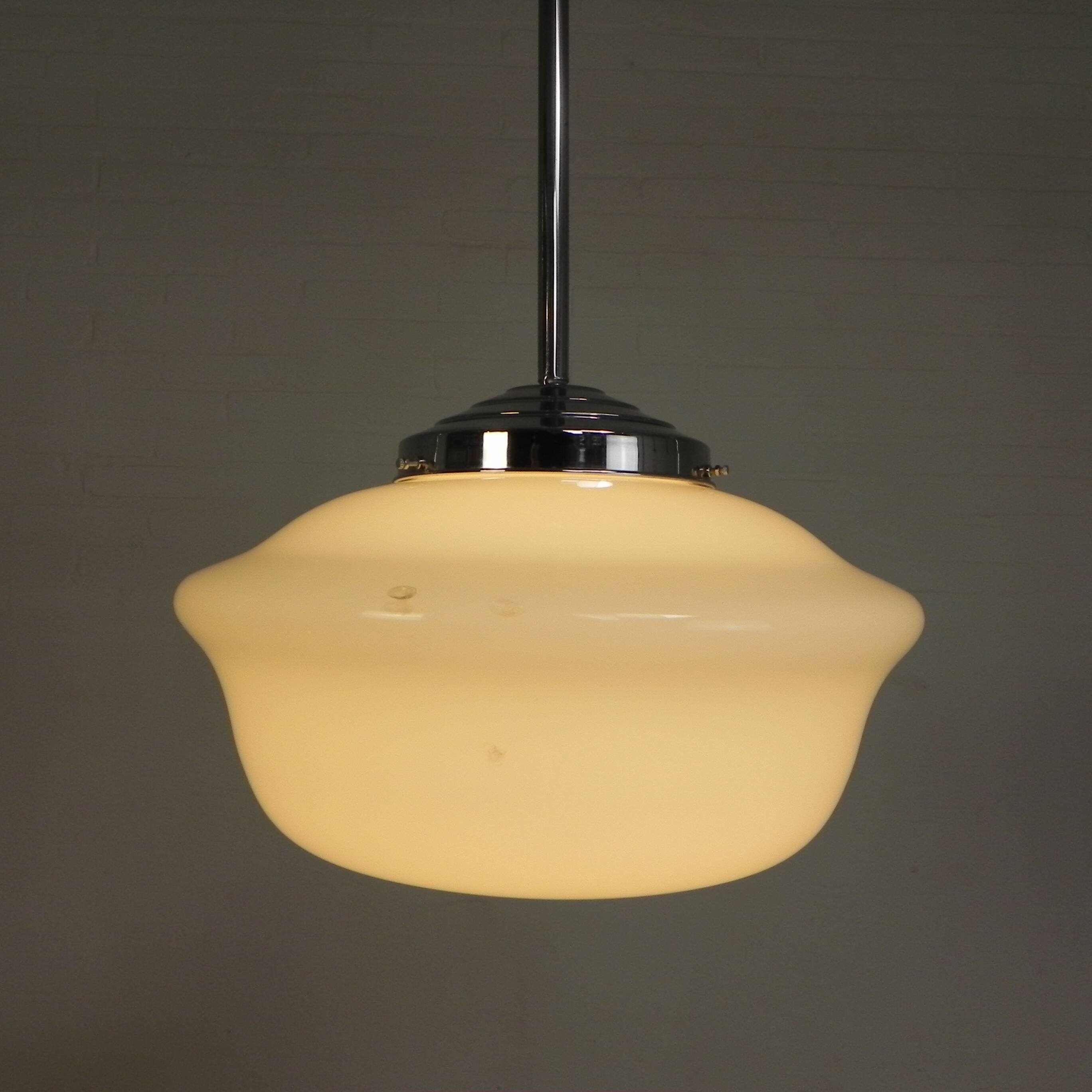 Art Deco pendant light with white glass shade, 1930s
