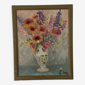 Oil on panel bouquet of flowers 1950