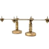 Brutalist brass pair of candle holders, France 1970