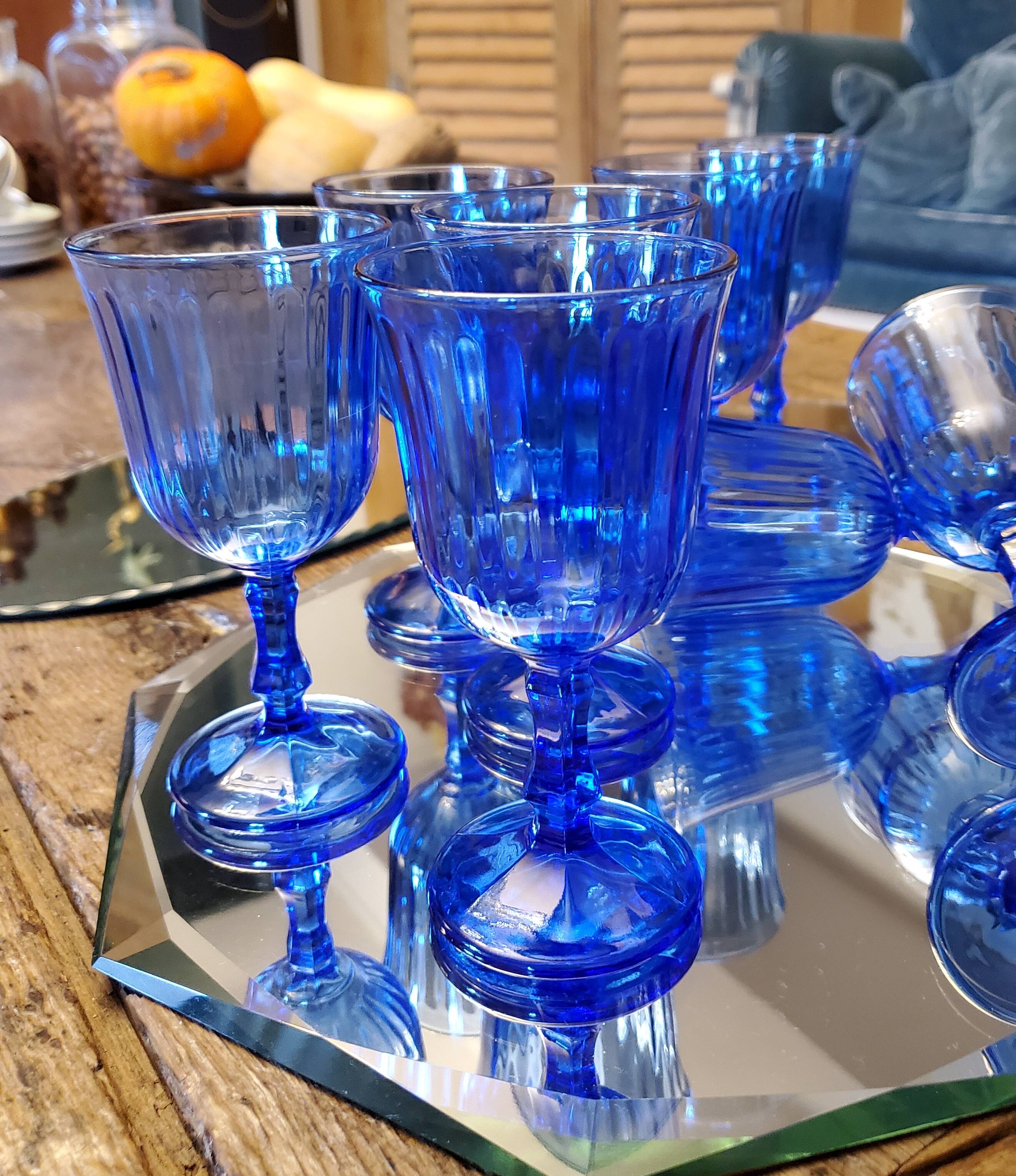 Blue glass walking glasses 1980
