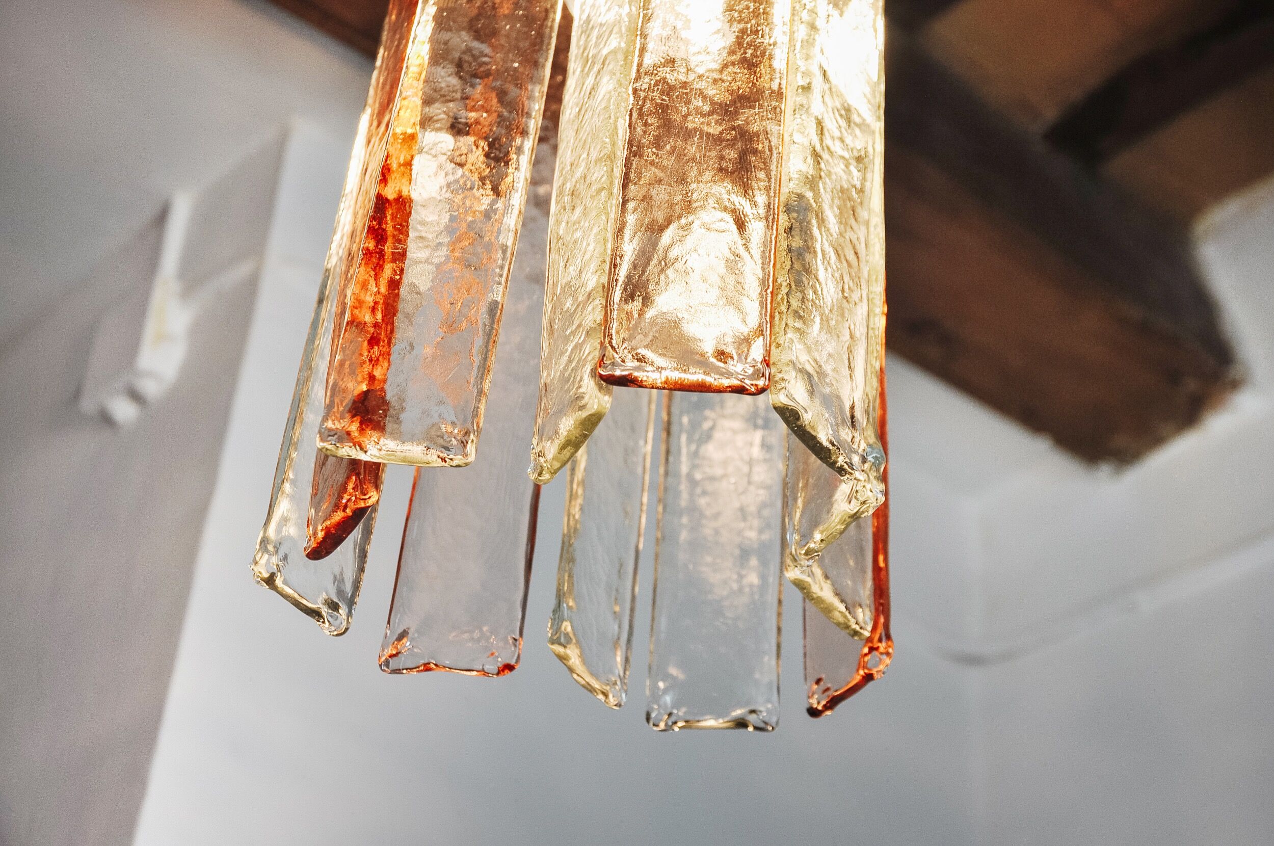 Poliarte chandelier by polished albano, pink and transparent murano glass, italy, 1970