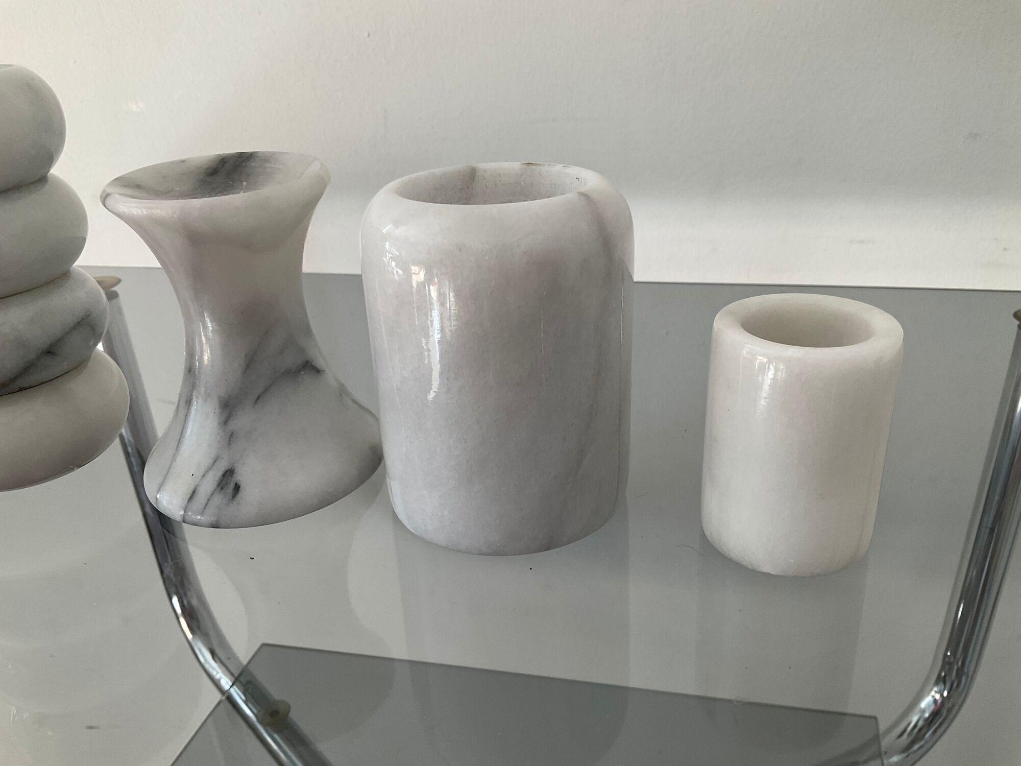 Series of 6 vintage candle holders in white marble 70s
