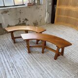 Set of round table and 4 rounded benches, 1950