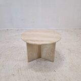 Italian Round Coffee or Side Table in Travertine, 1980s