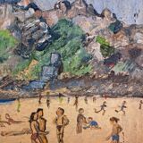 Old beach painting Perros Guirec 1952
