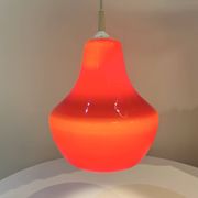 Red Opaline Glass Pendant Light 1970 Space Age Ceiling Lamp Free Form Orange