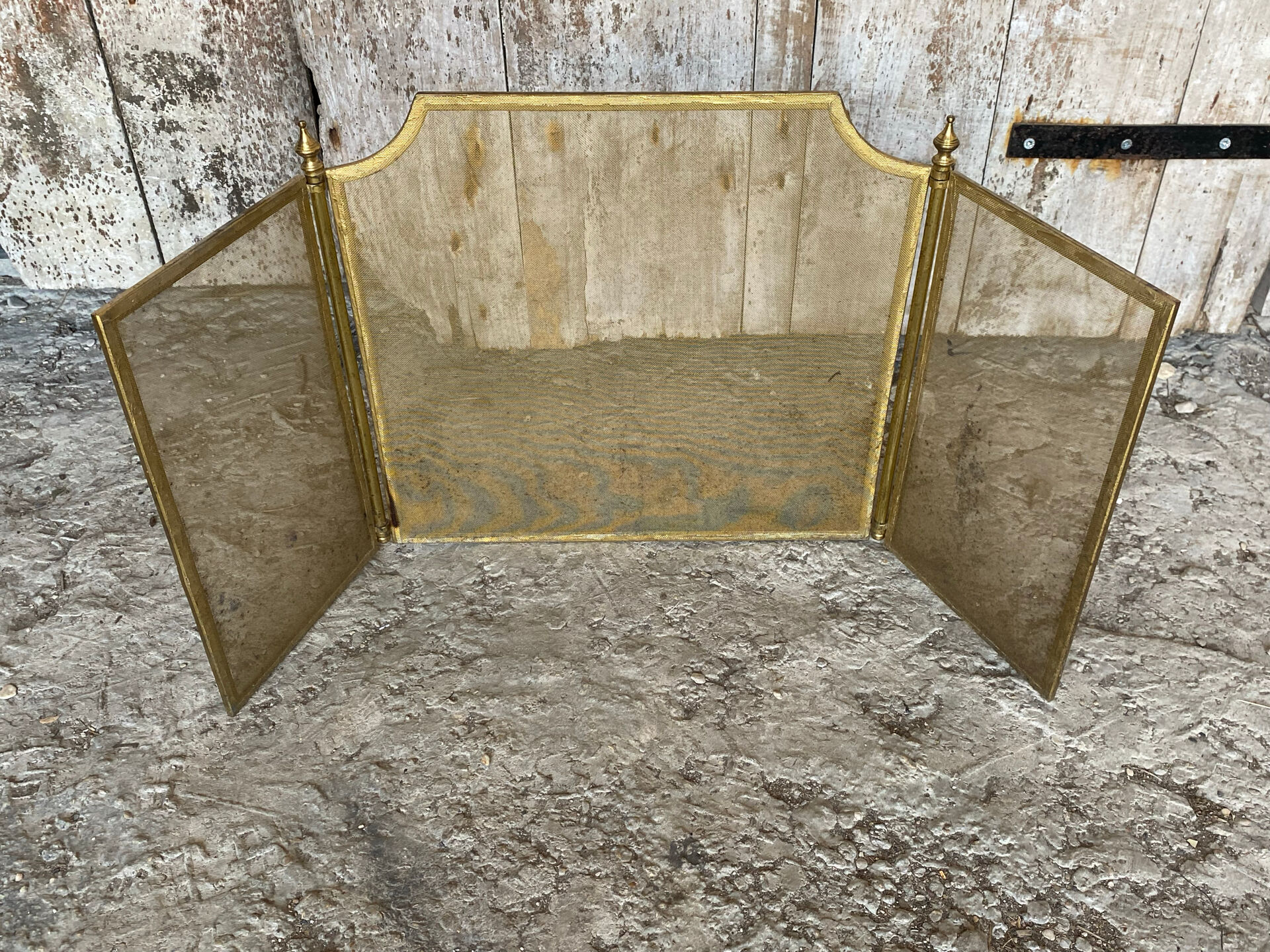 Fire Screen Grate Fireplace 3 Panels Brass 1970s Vintage