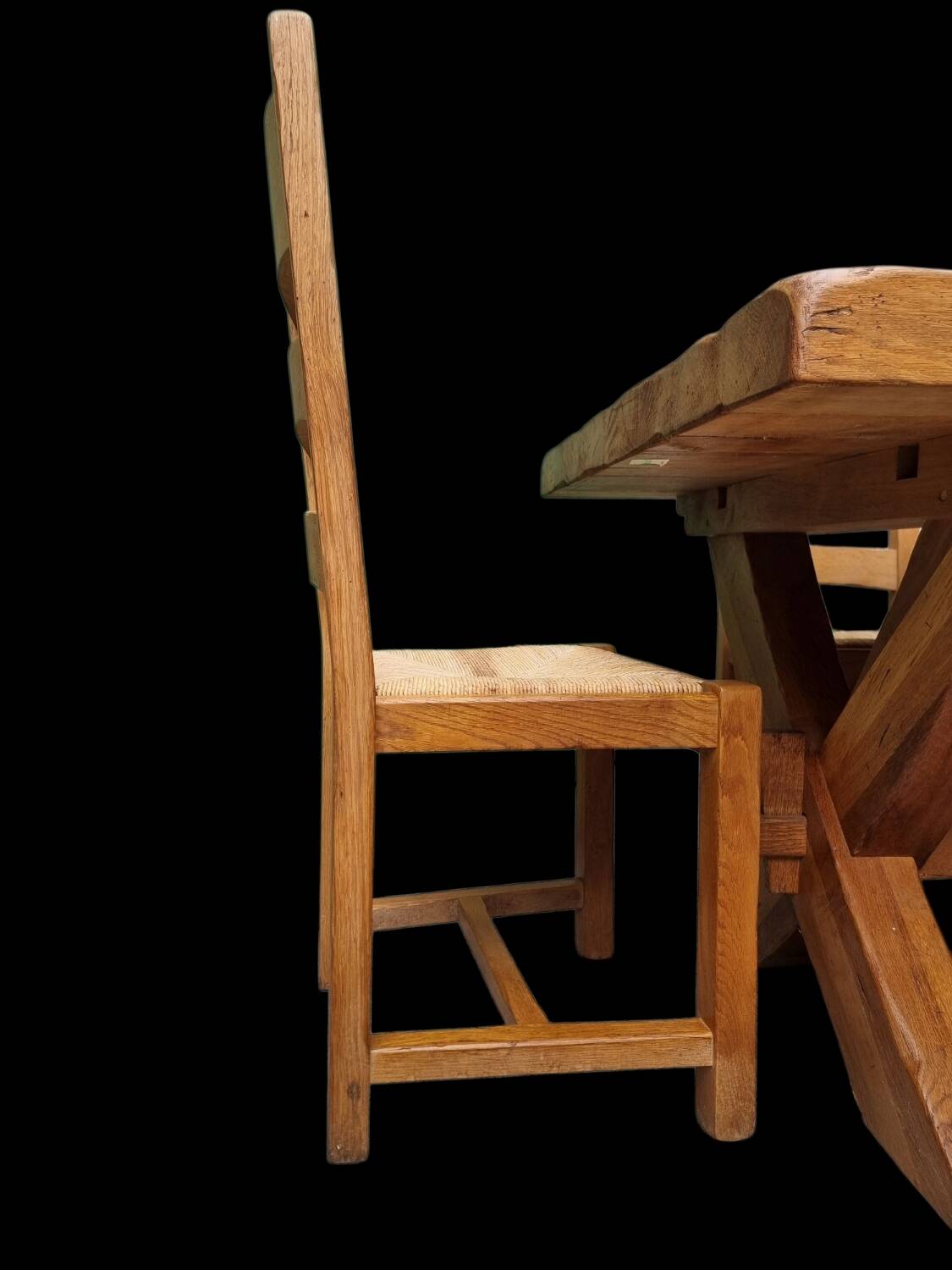 Brutalist farmhouse table with these 8 chairs.