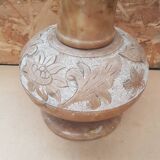 Ancien vase albatre décor fleurs gravé grand modèle vintage