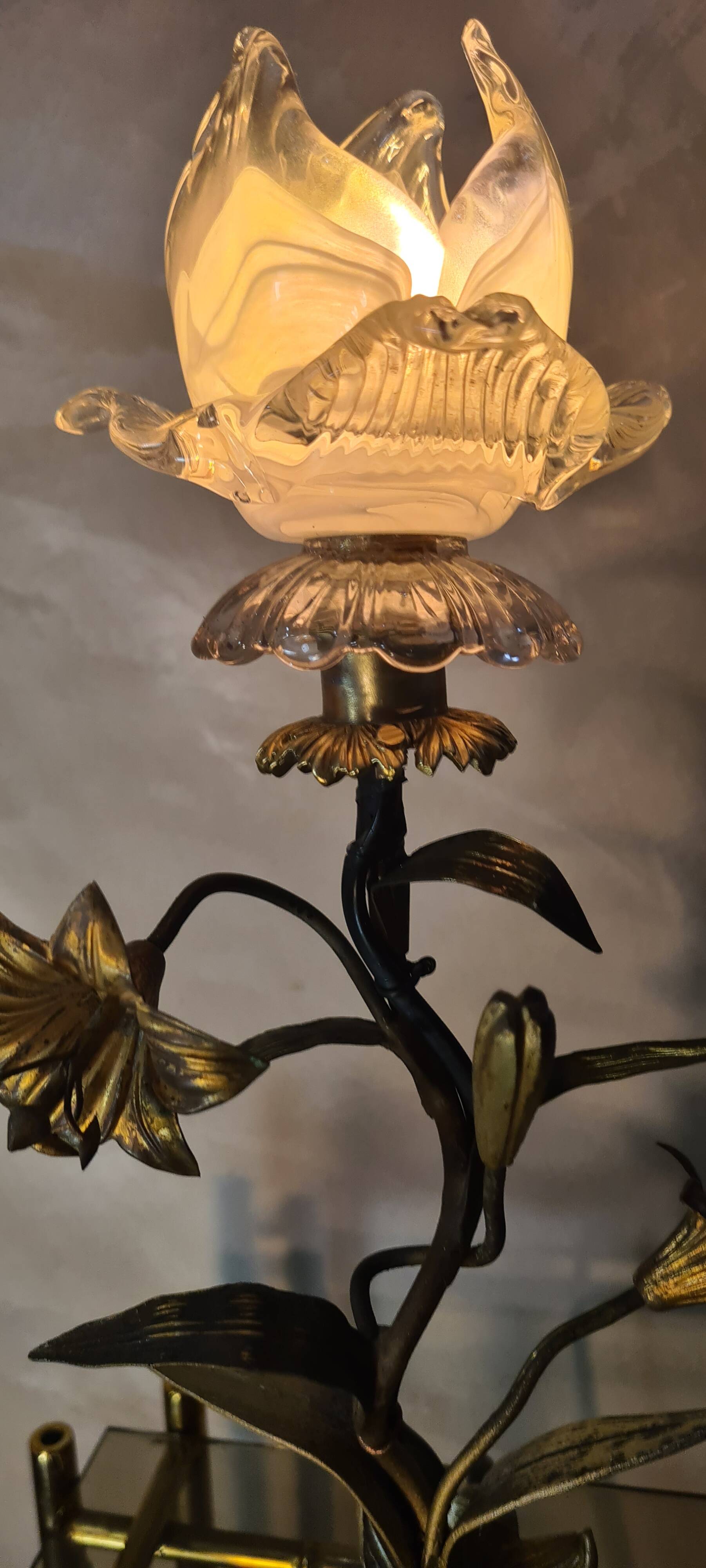 brass and pewter floral lamp 1900 art nouveau murano tulip 37x16