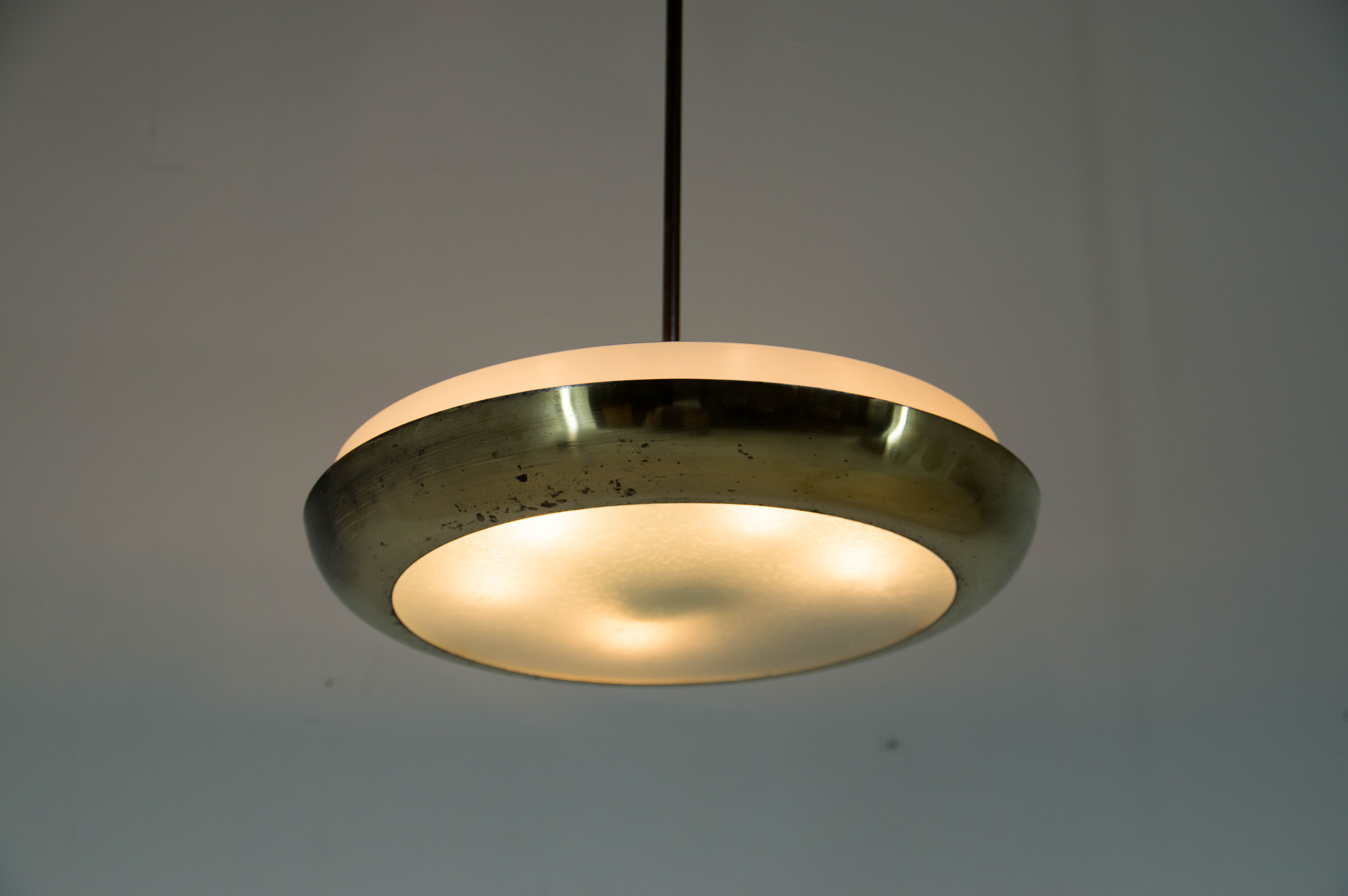 Buhaus / Functionalist Brass Chandelier UFO, 1930s, Restored