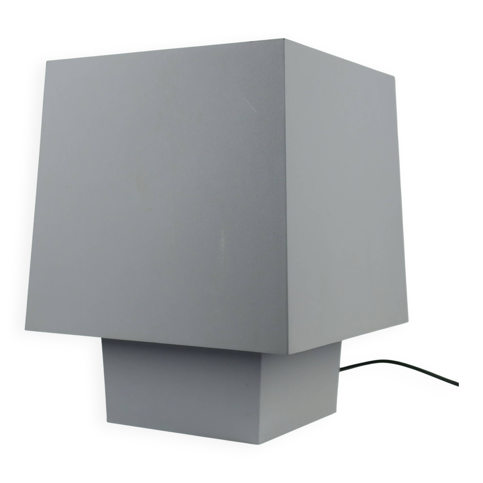 Grey metal cubic design lamp, coloured filters and Japanese signature.