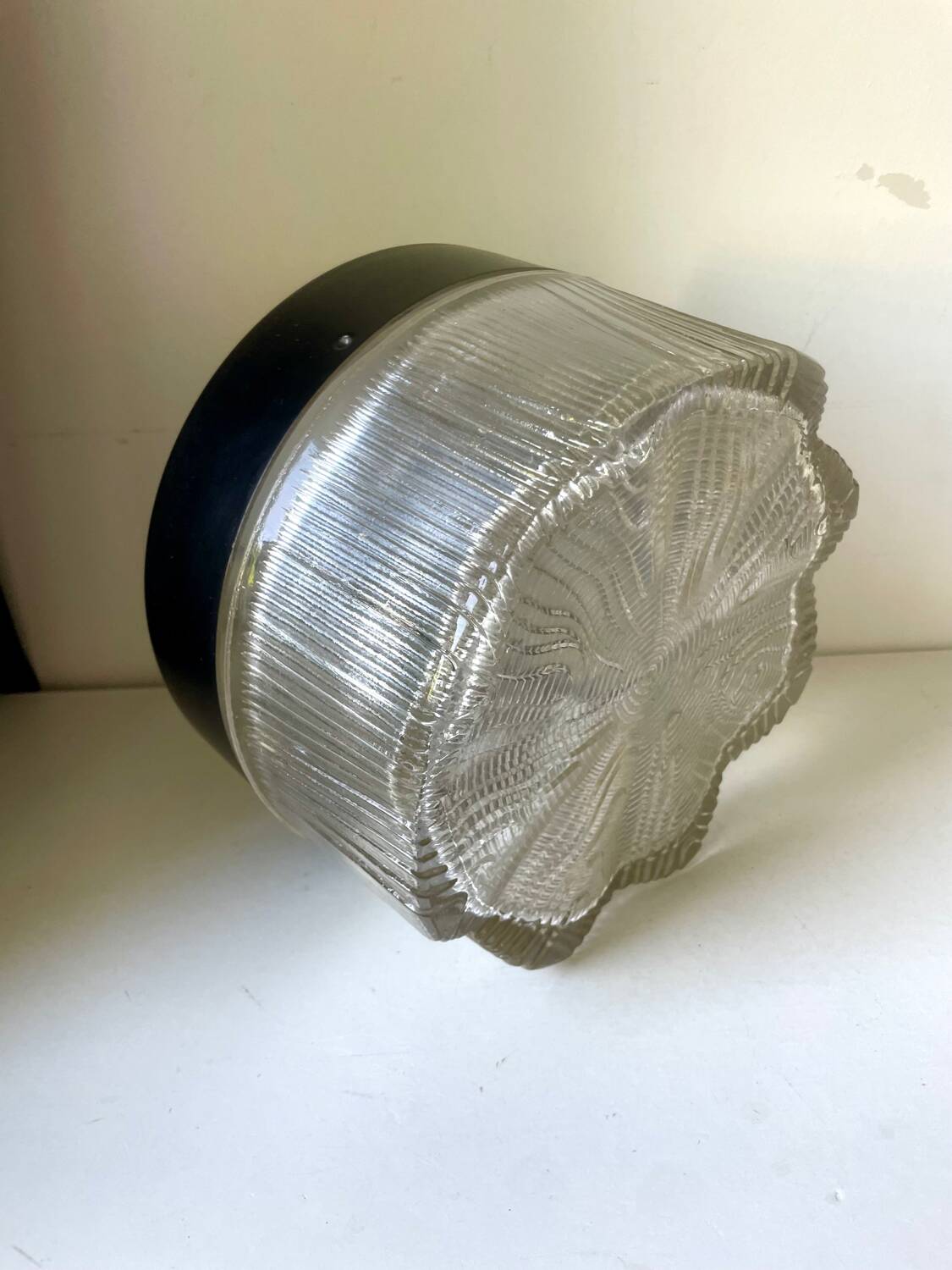 Vintage Scandinavian Midcentury wall or ceiling light in metal & glass