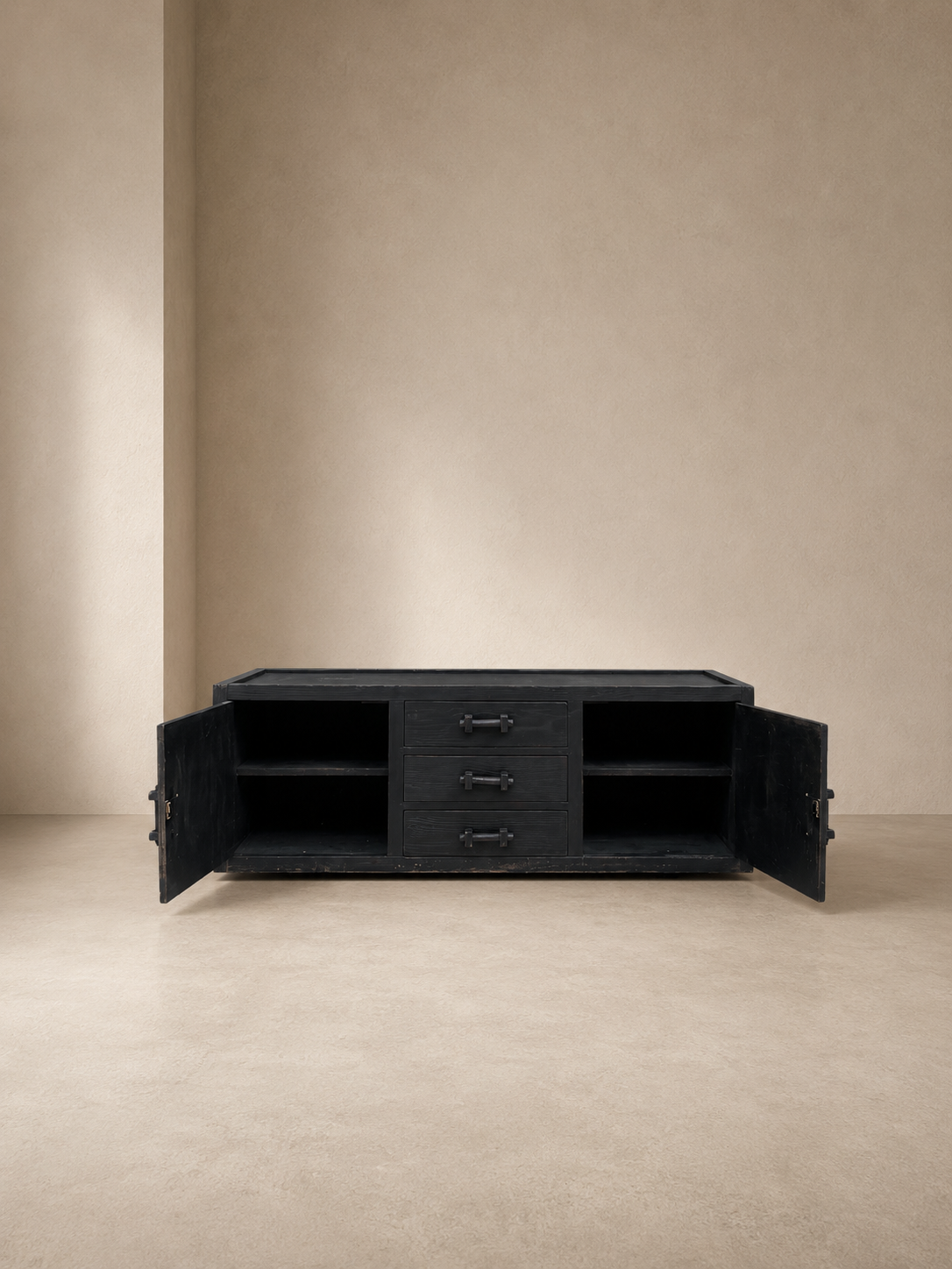 Brutalist Vintage Black Buffet