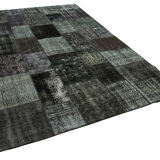 Hand-knotted oriental overdyed 198 cm x 300 cm black patchwork carpet
