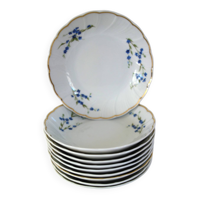 10 bols à fruits à dessert myosotis porcelaine Bernardaud Limoges