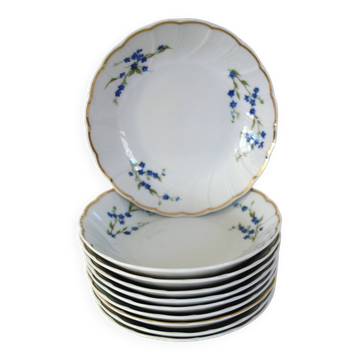 10 bols à fruits à dessert myosotis porcelaine Bernardaud Limoges