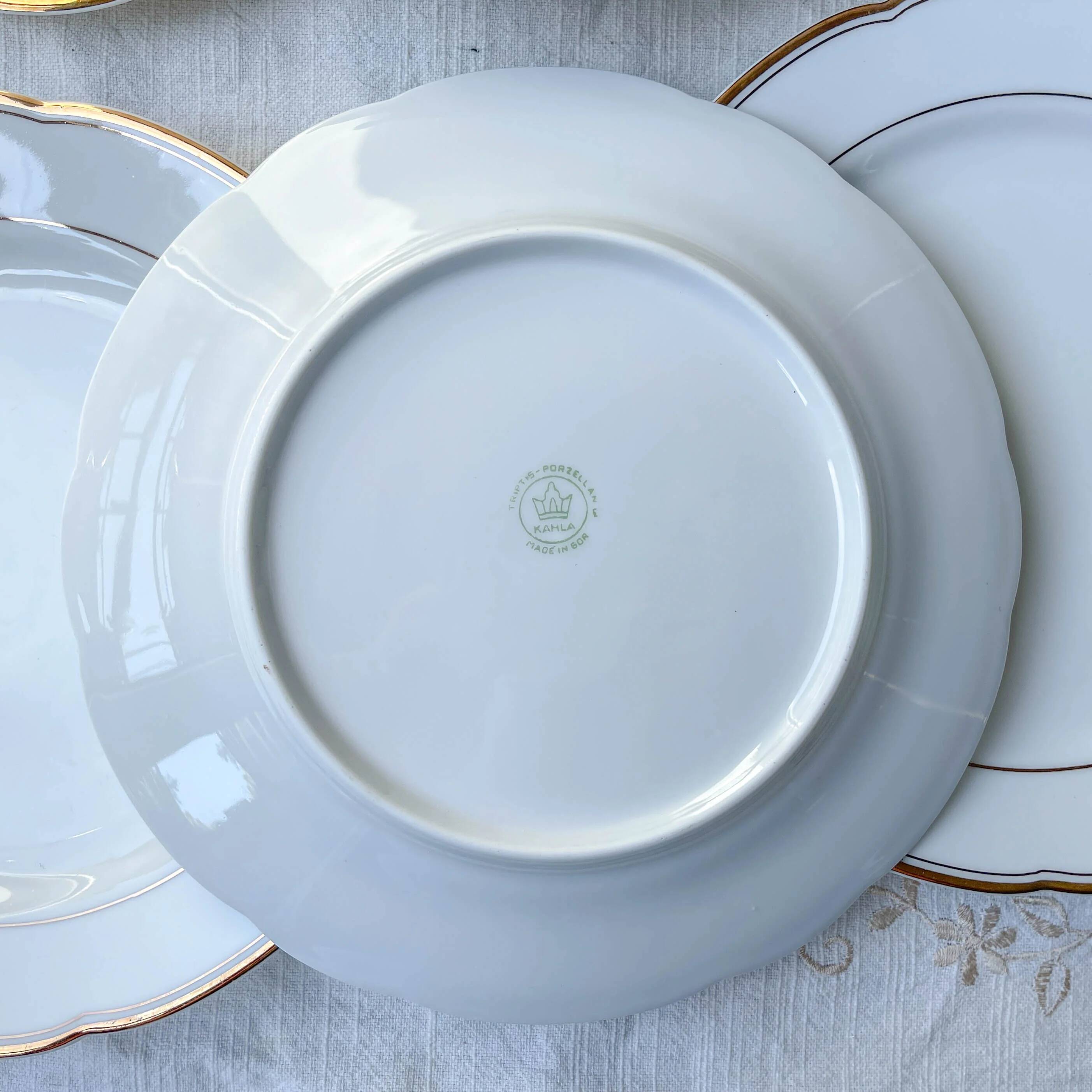 6 vintage white and gold porcelain dinner plates Kahla Gbr