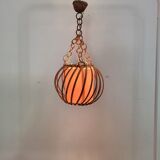 Vintage pendant lamp in rattan and paper 60s