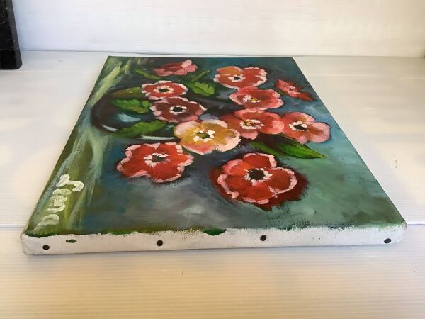 Tableau bouquet de fleurs huile sur toile signée