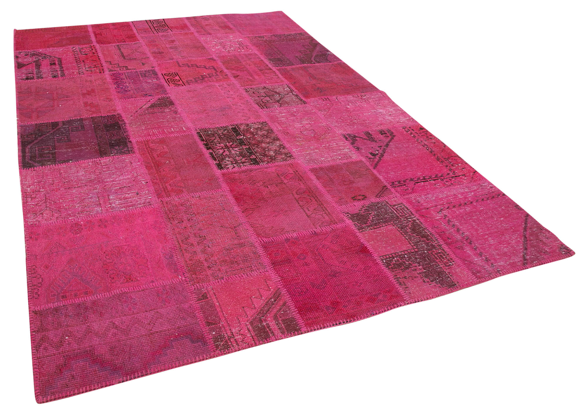 Handwoven anatolian contemporary 203 cm x 302 cm pink patchwork carpet