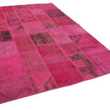 Handwoven anatolian contemporary 203 cm x 302 cm pink patchwork carpet