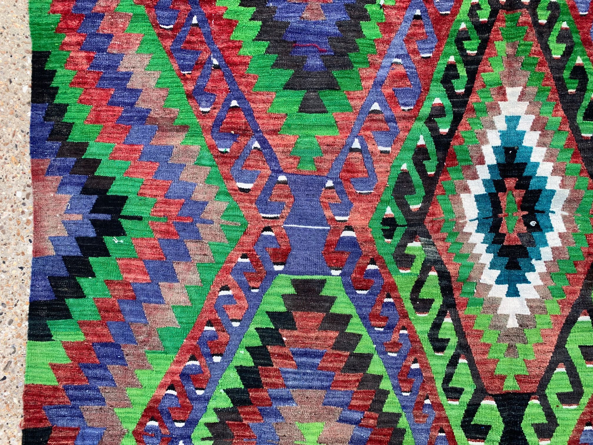 Vintage Turkish Kilim 340x183 cm wool kelim rug Large Purple, Green, Black, Blue