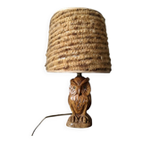 Vintage owl lamp with wool lampshade, handmade