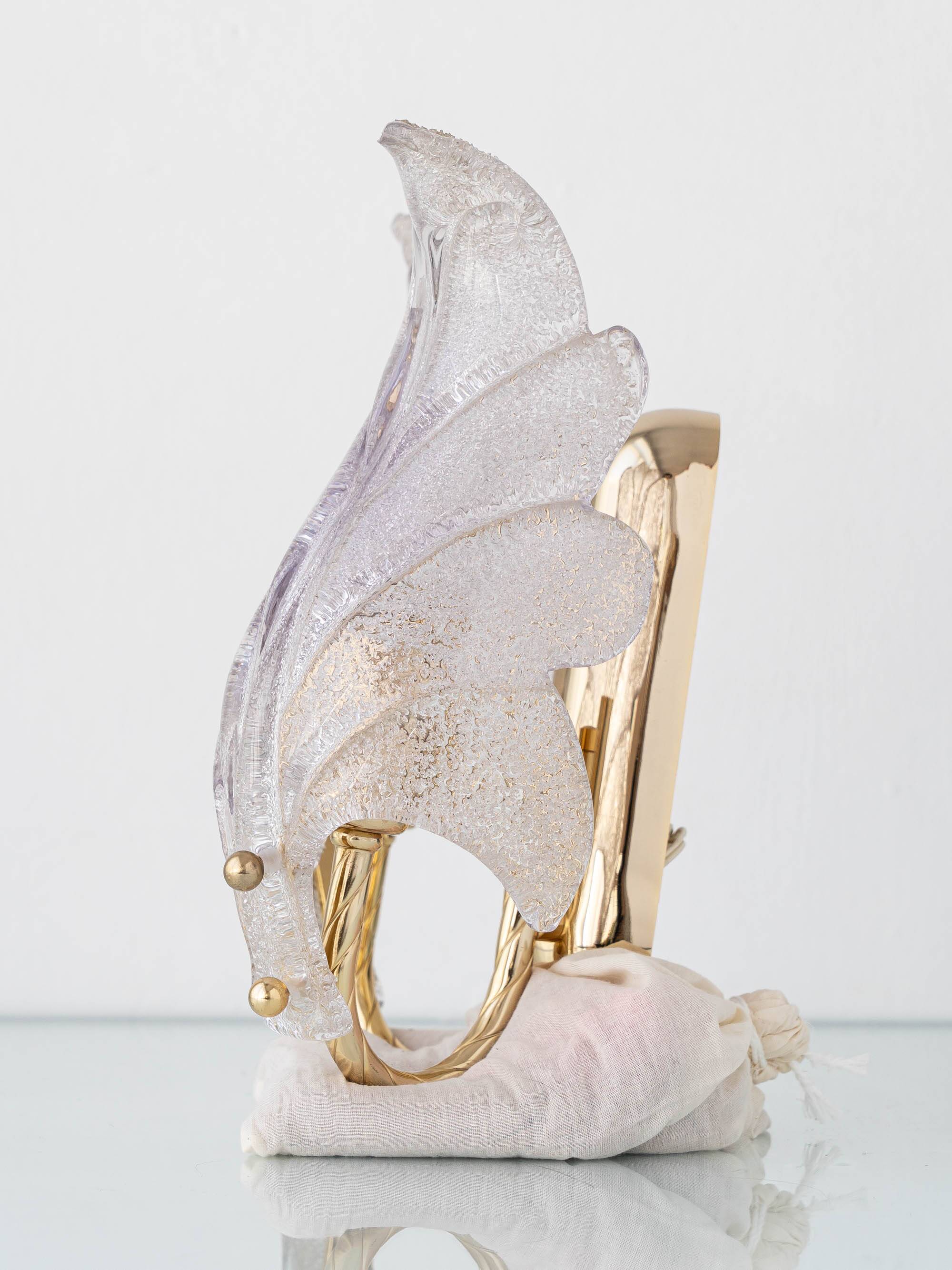 Murano Graniglia Glass Double-Leaf Brass Wall Sconce, Italy, 1960s