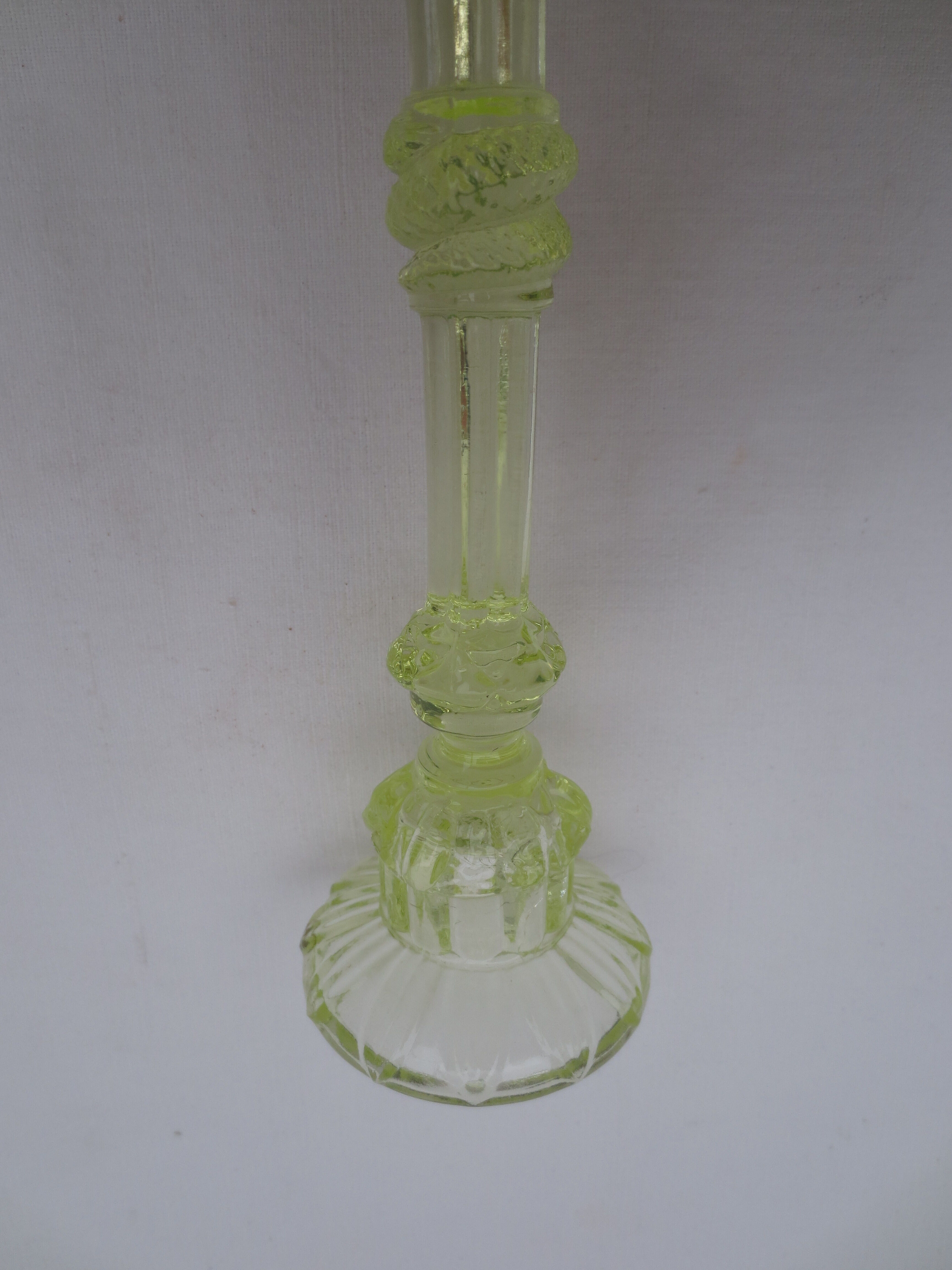 pair of old anise-green glass candlesticks