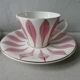 2 coffee set, Digoin, pink leaf décor, 60s