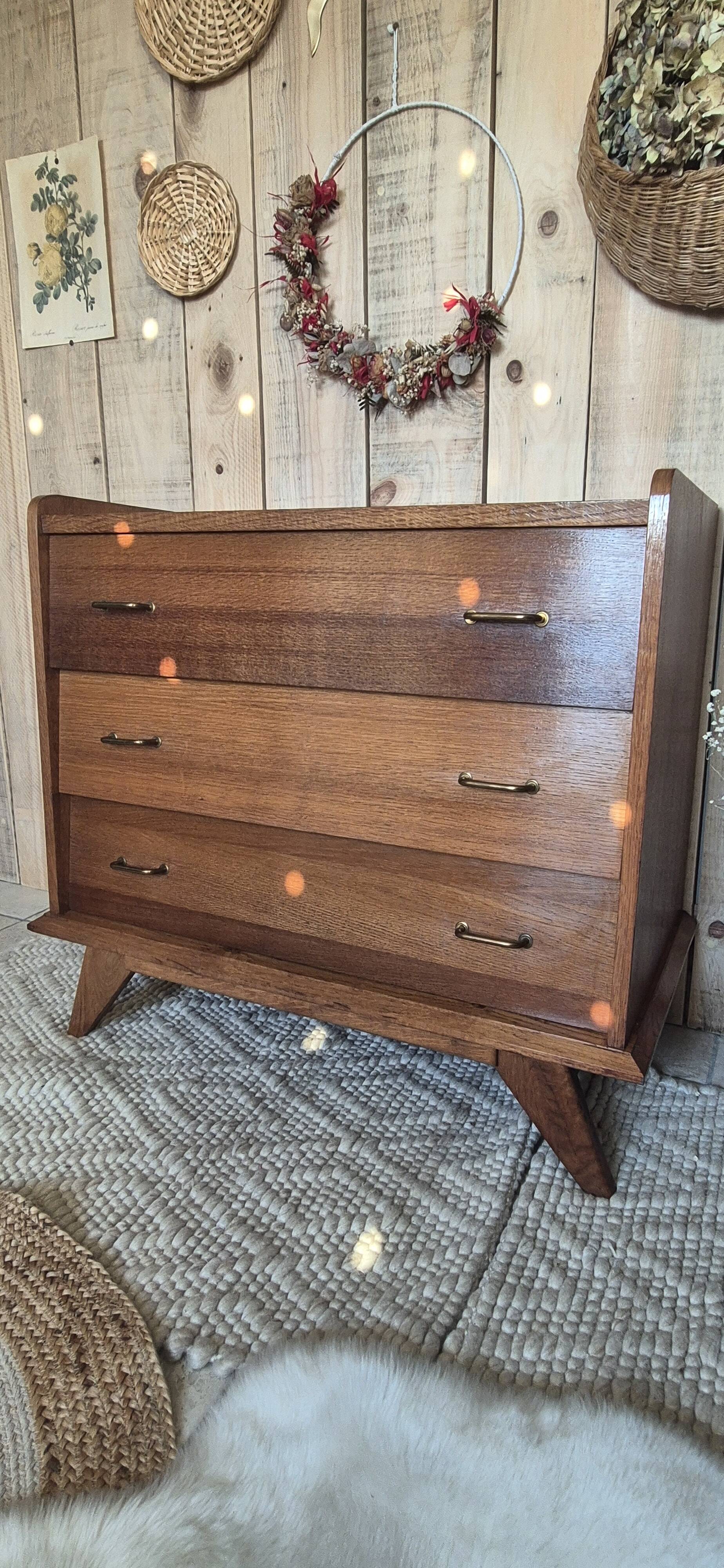 Vintage Scandinavian chest of drawers with compass feet