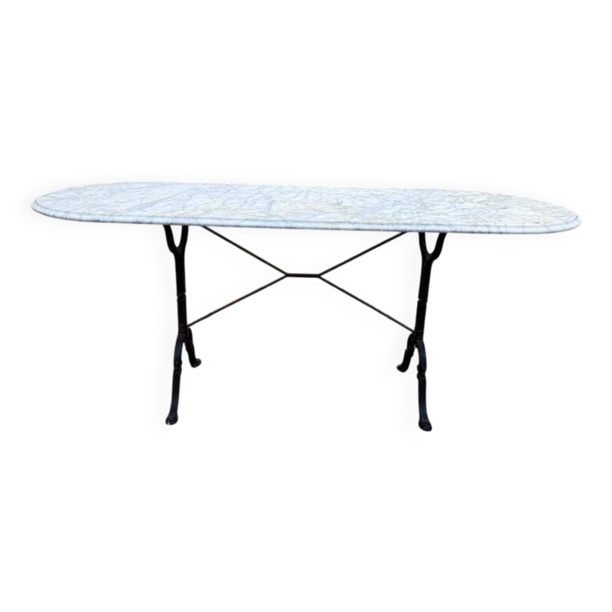 Table bistrot ovale en marbre et fonte