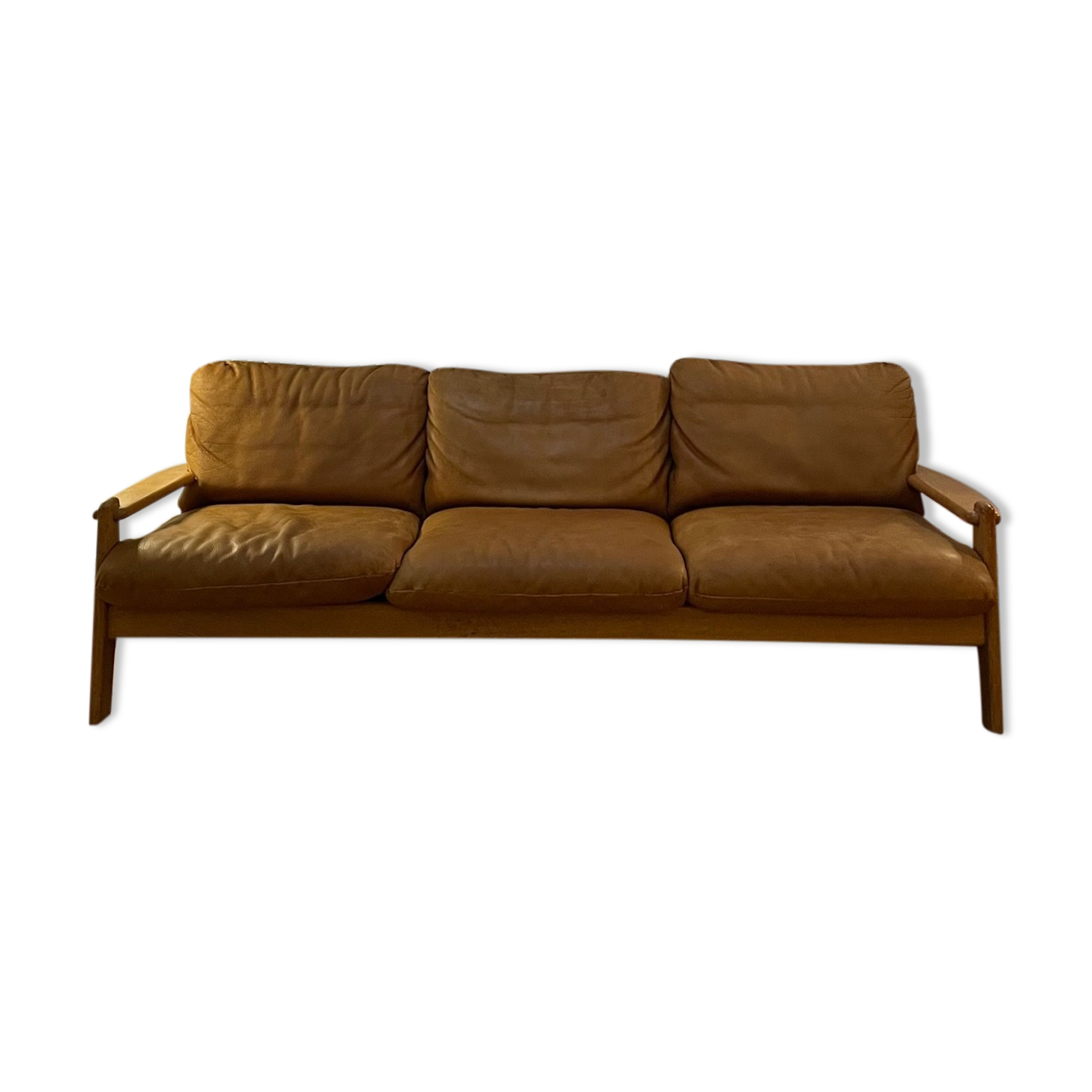 Danish sofa from the 70s in oak and buffalo leather