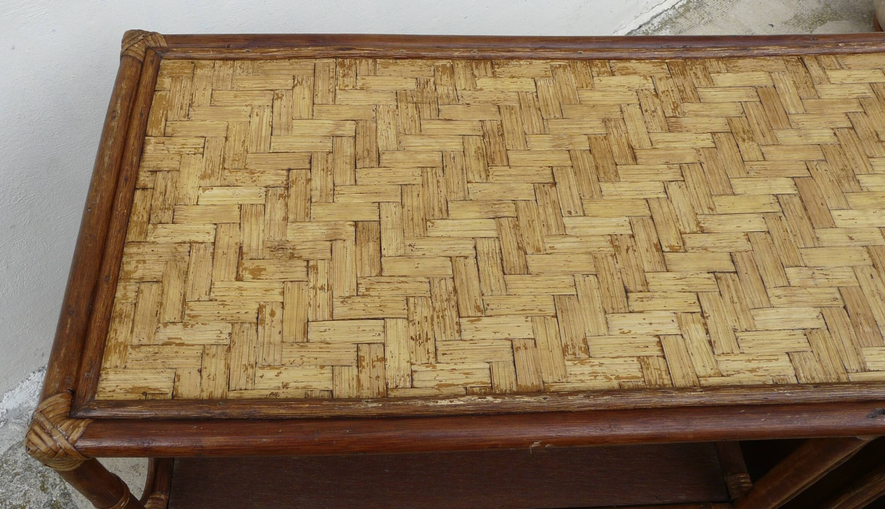 Vintage 1960s wooden and rattan storage coffee table