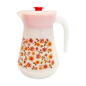 Carafe-pichet arcopal motif scania floral années 70