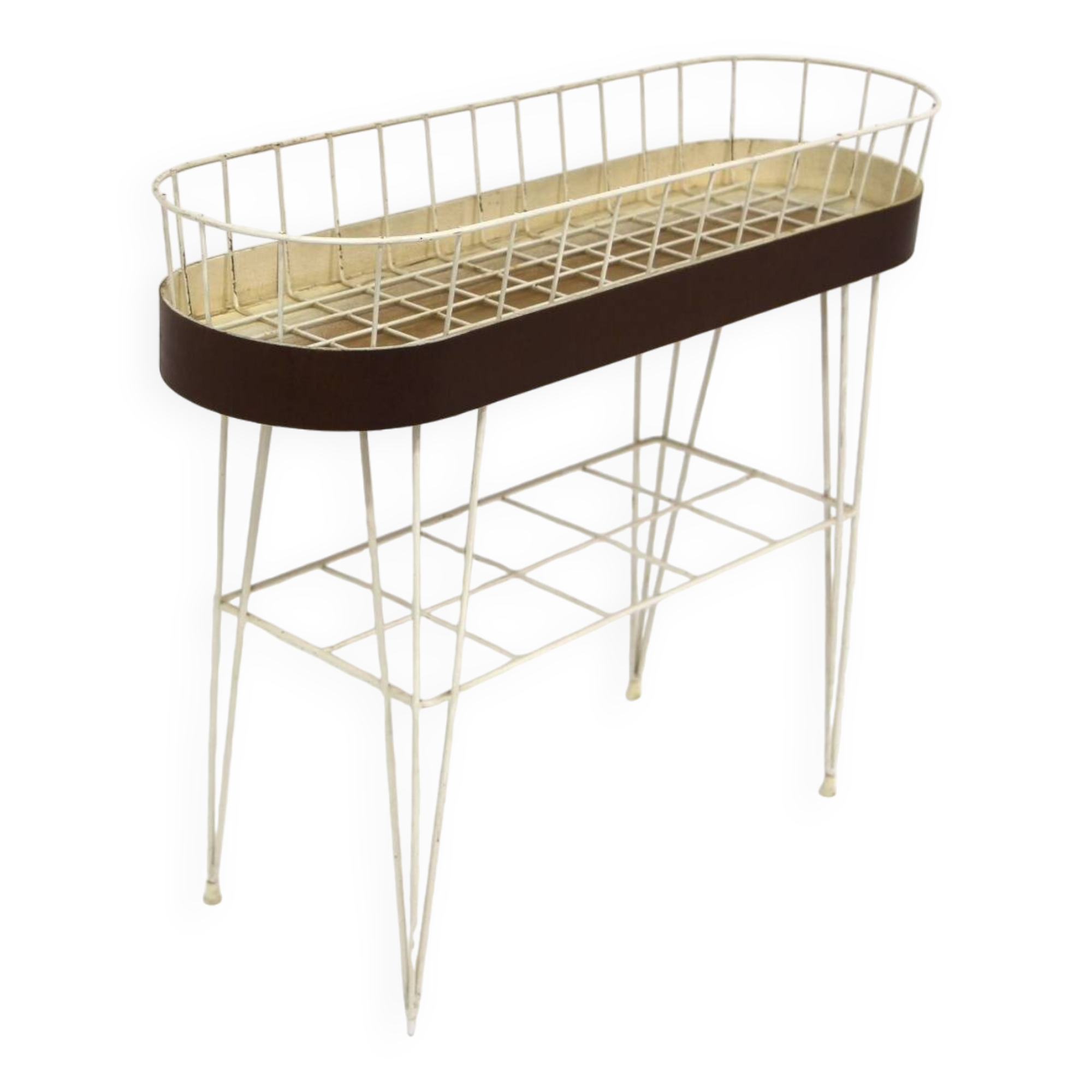 Scandinavian metal and mahogany planter, Sweden, 1950