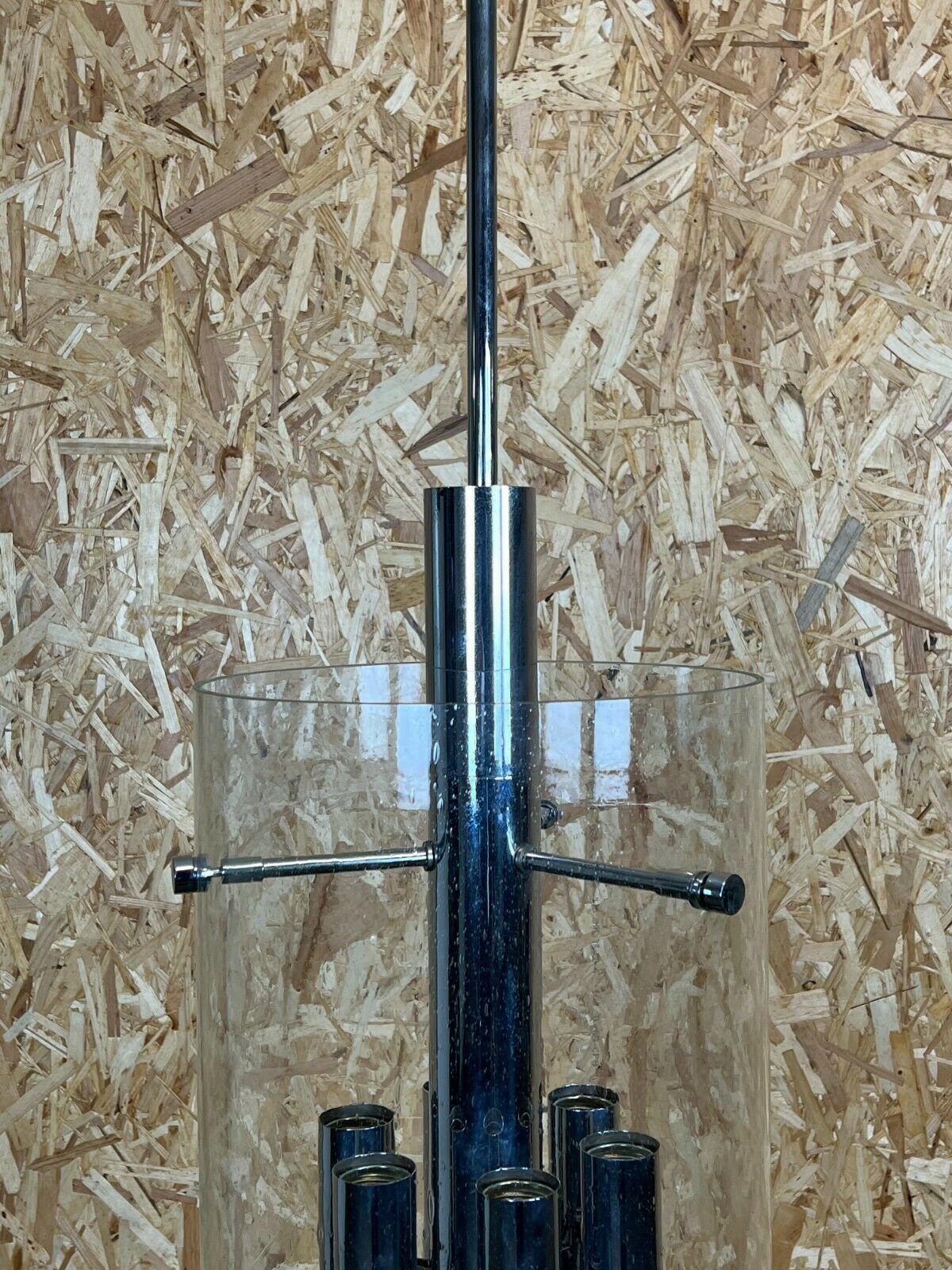 60s 70s Chandelier Huge Chandelier Pendant Lamp Limburg Glass & Chrome Design