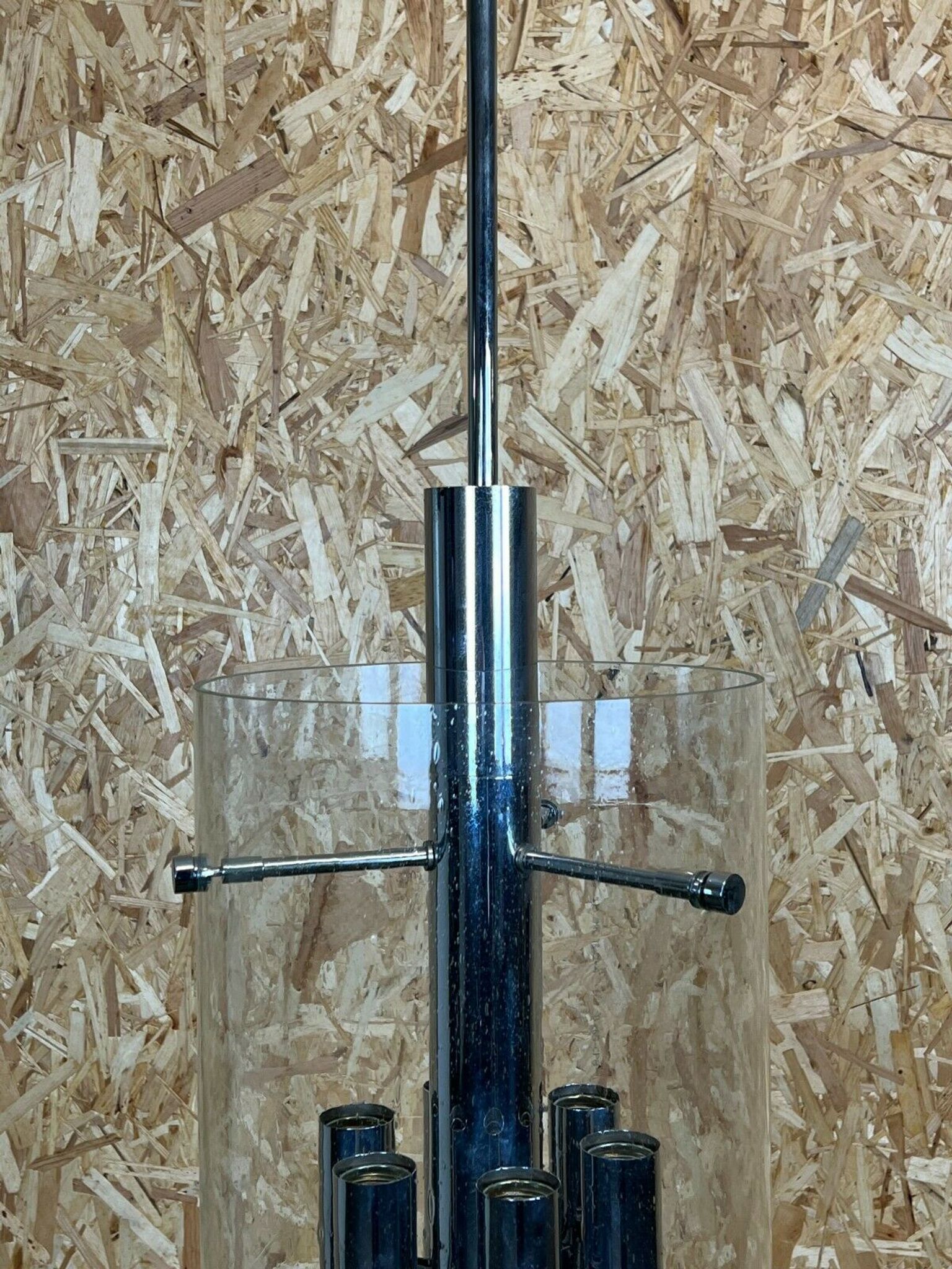 60s 70s Chandelier Huge Chandelier Pendant Lamp Limburg Glass & Chrome Design