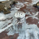 Set of 4 salerons, Christofle goldsmithery, solid silver, pressed molded glass