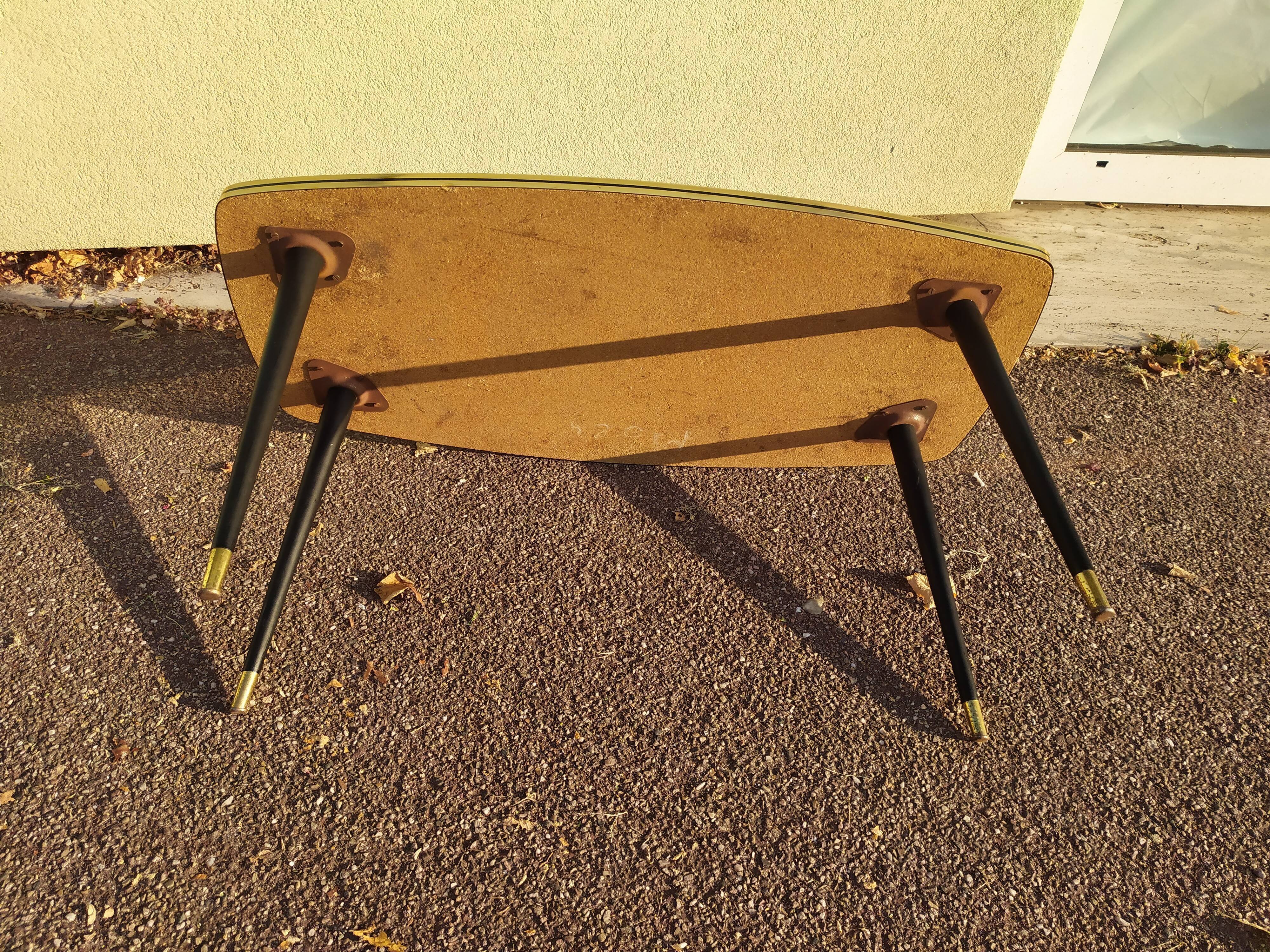 Table basse pieds compas formica verre paysage moulin breton - vintage 1960
