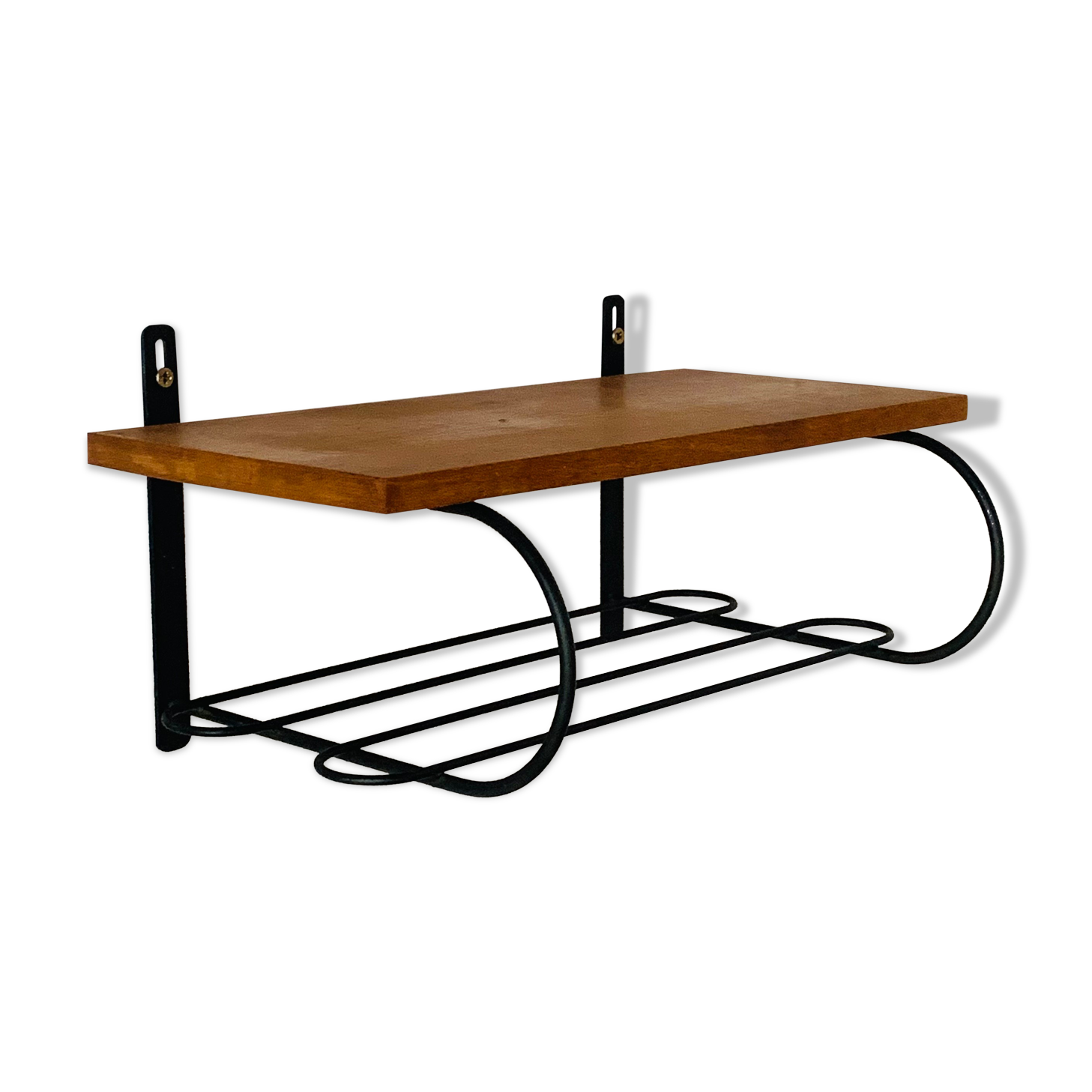 Etagère murale vintage en chêne et métal - table de chevet suspendue