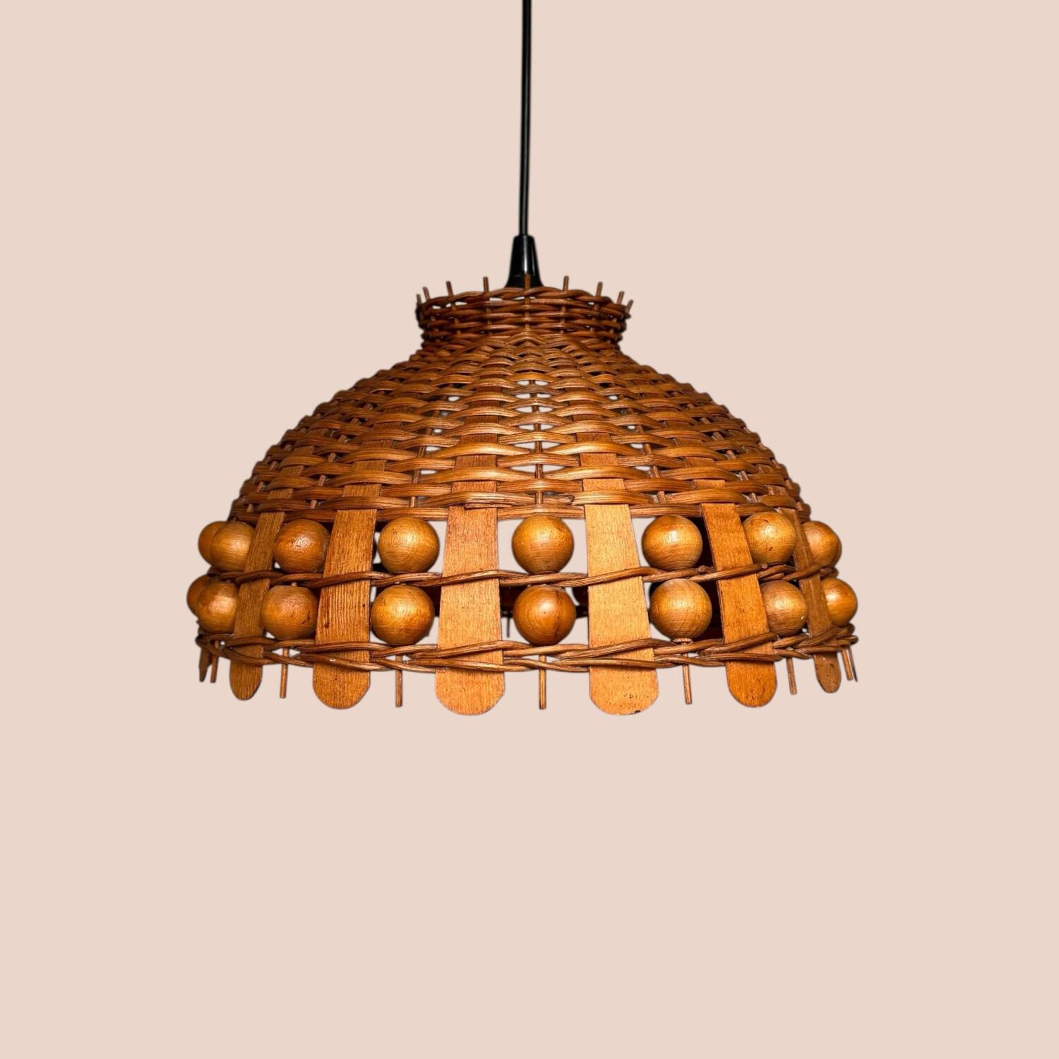 70s woven wicker pendant light