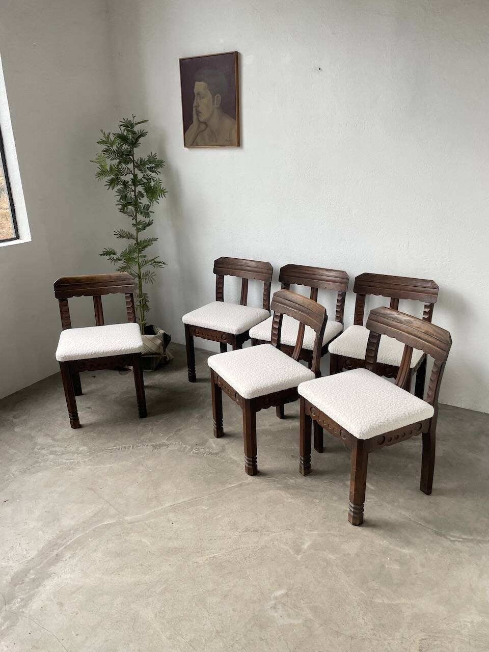 Set of 6 brutalist chairs from the 1940s
