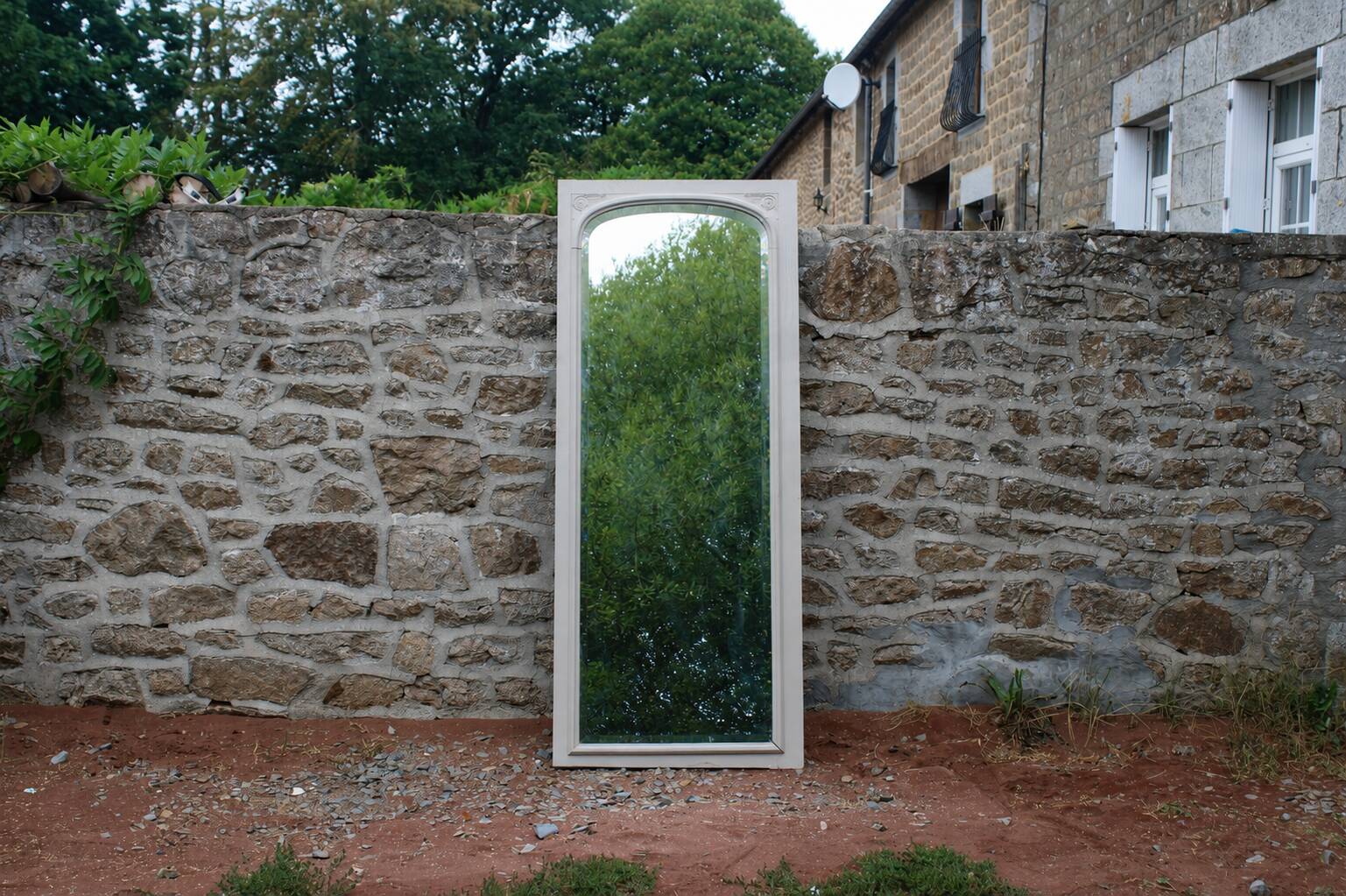 Large antique Art Deco bevelled mirror from 1929 – Greige tabletop mirror
