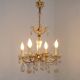 Mid-century brass, glass, and crystal chandelier with 4 lights 5099