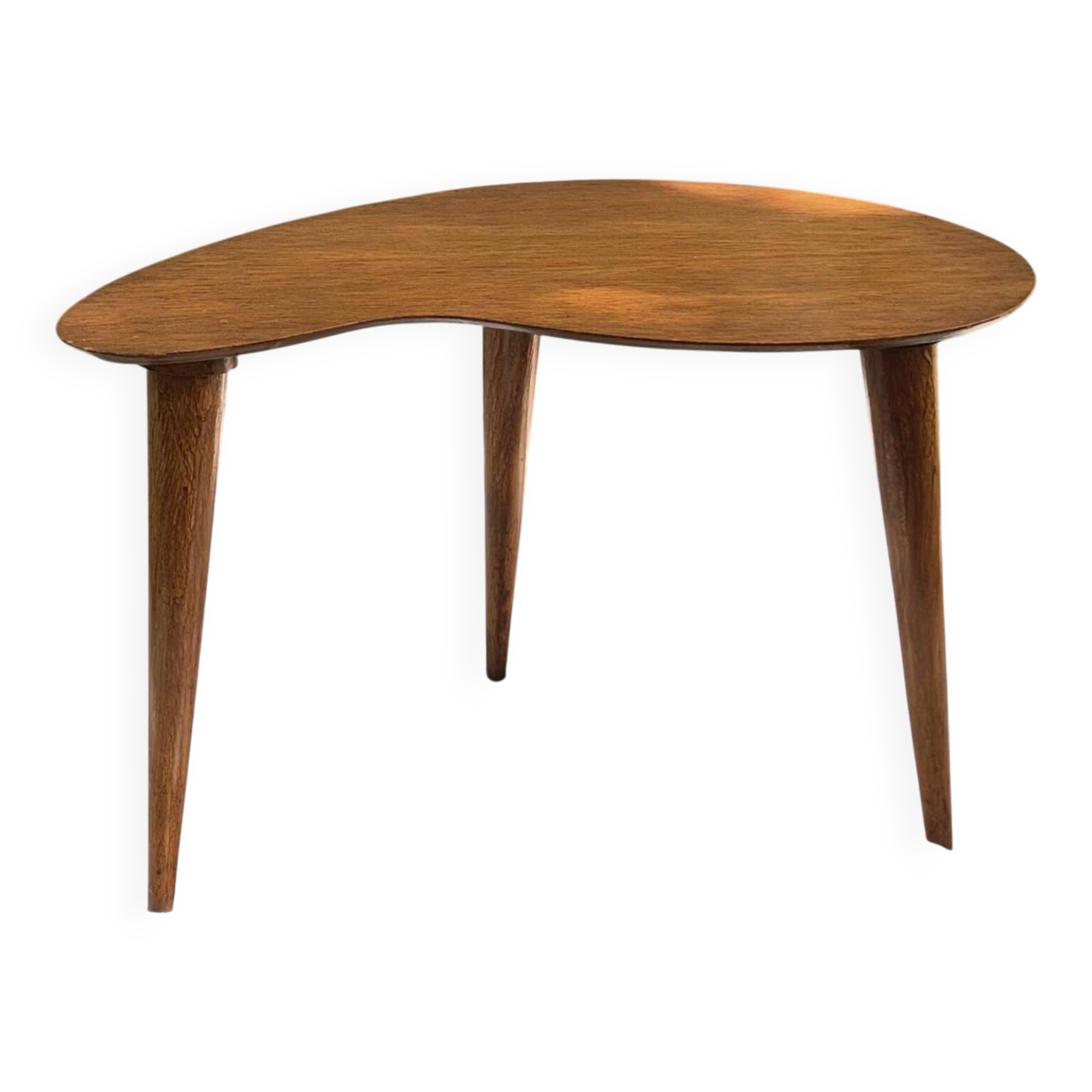 Vintage Scandinavian bean side table with wooden tapered legs.