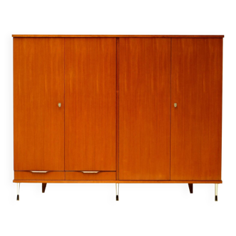 Vintage mid century modern Italian style 4-door wardrobe in teak, 1960s