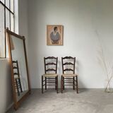 Pair of rustic oak straw chairs