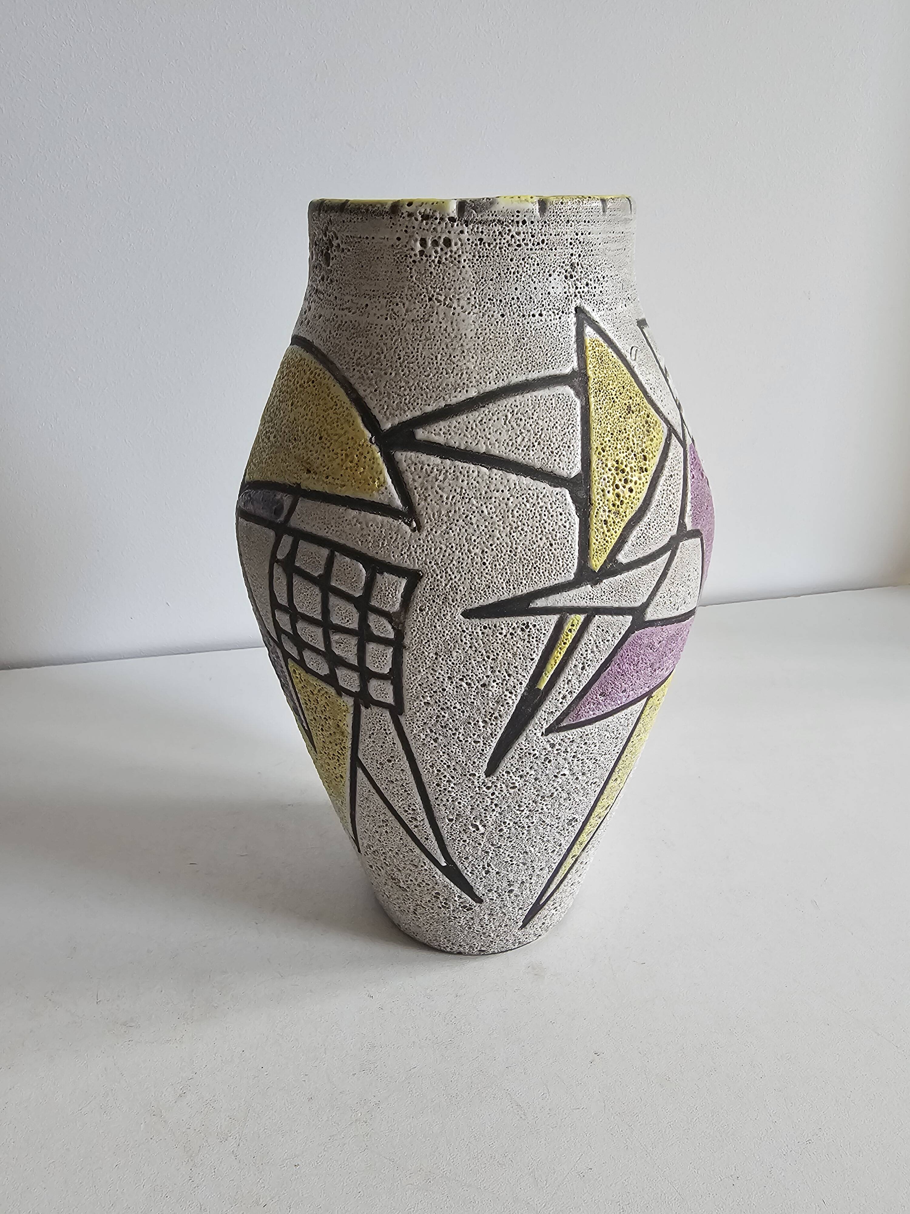 Glazed ceramic vase "fat lava" with abstract decoration Signed Marius Bessone